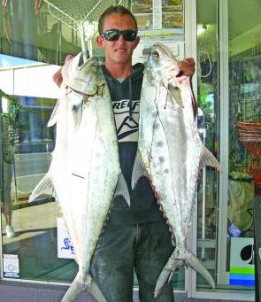James shows off two queenies caught on the Pumicestone Passage. This spot is well and truly alive this month.